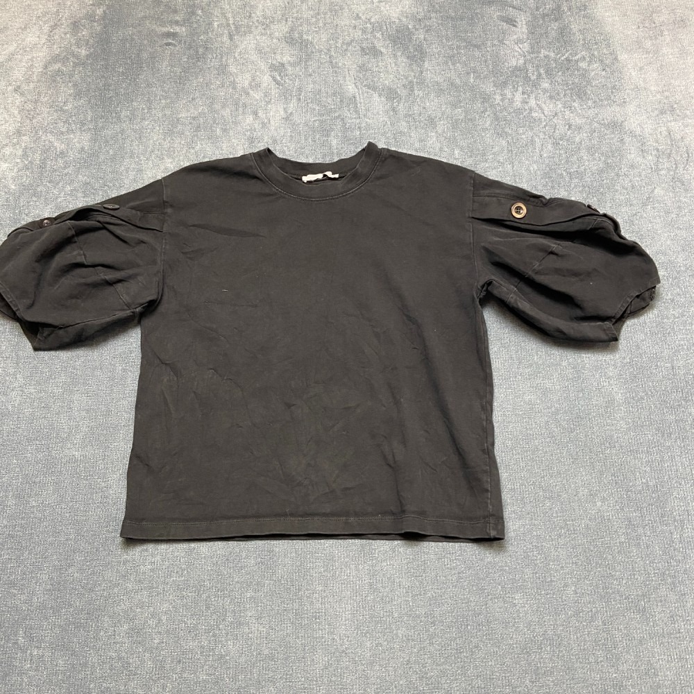 Zara T Shirt Womens Small Black Puff Sleeves Crew Neck Regular Fit Summer Tee
